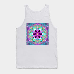 Psychedelic Mandala Flower Blue Pink and Yellow Tank Top